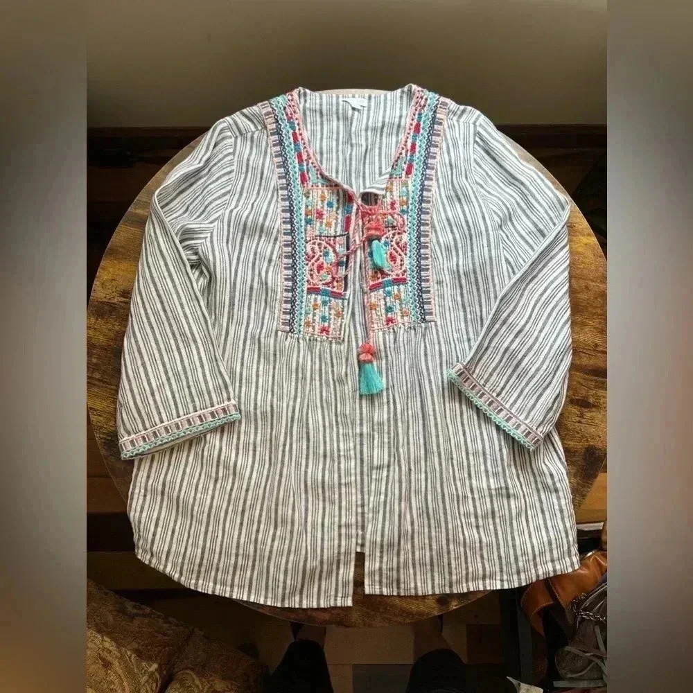 J. Jill | love linen women’s embroidered kimono top. Size: M - Picture 6 of 16